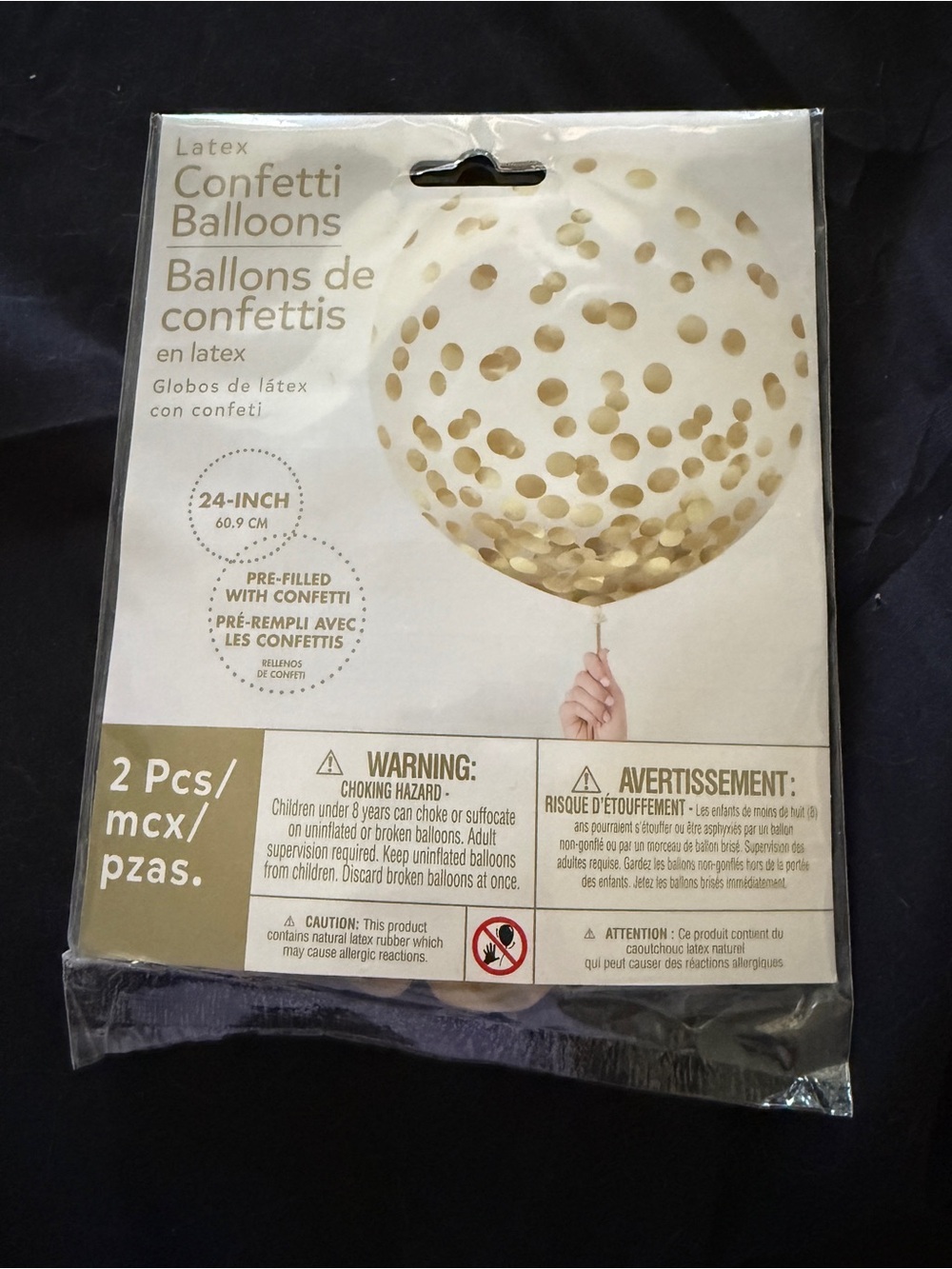 Amscan Clear and Gold Confetti Latex Balloons Pack- Helium Quality- 24” (2 pack)